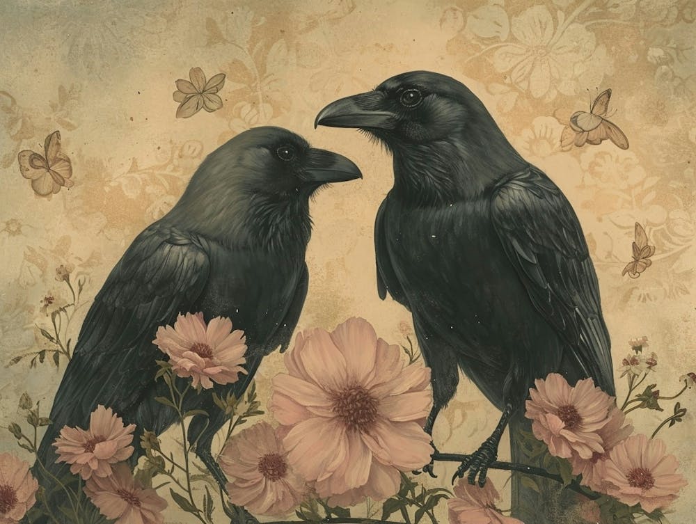 Floral Animal Illustration Crow 1