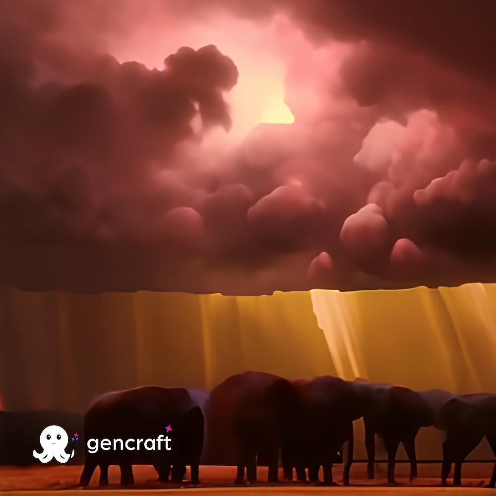 Elephants In The Desert in cloudy weather. 