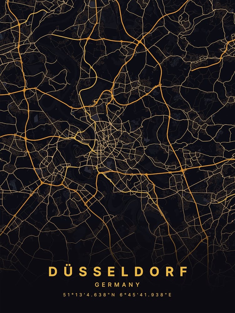 Dusseldorf Germany Black And Gold Map