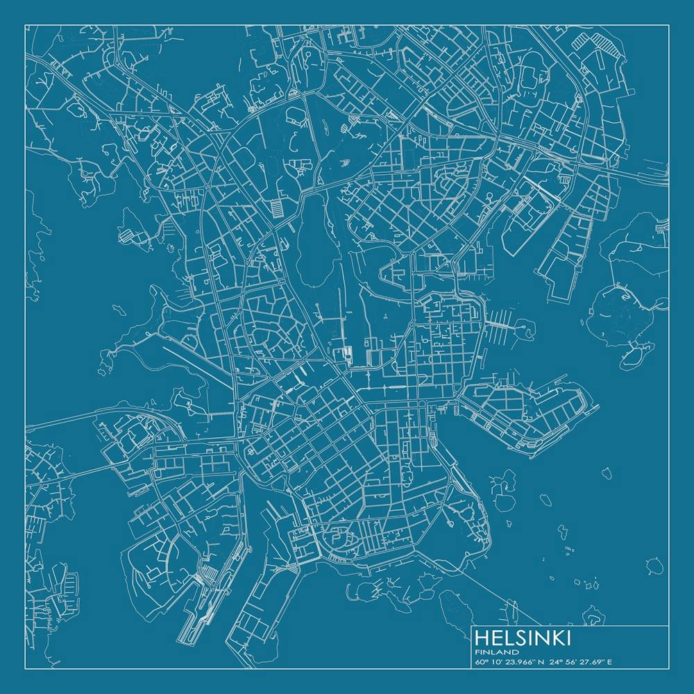 Helsinki Finland city map blueprint design