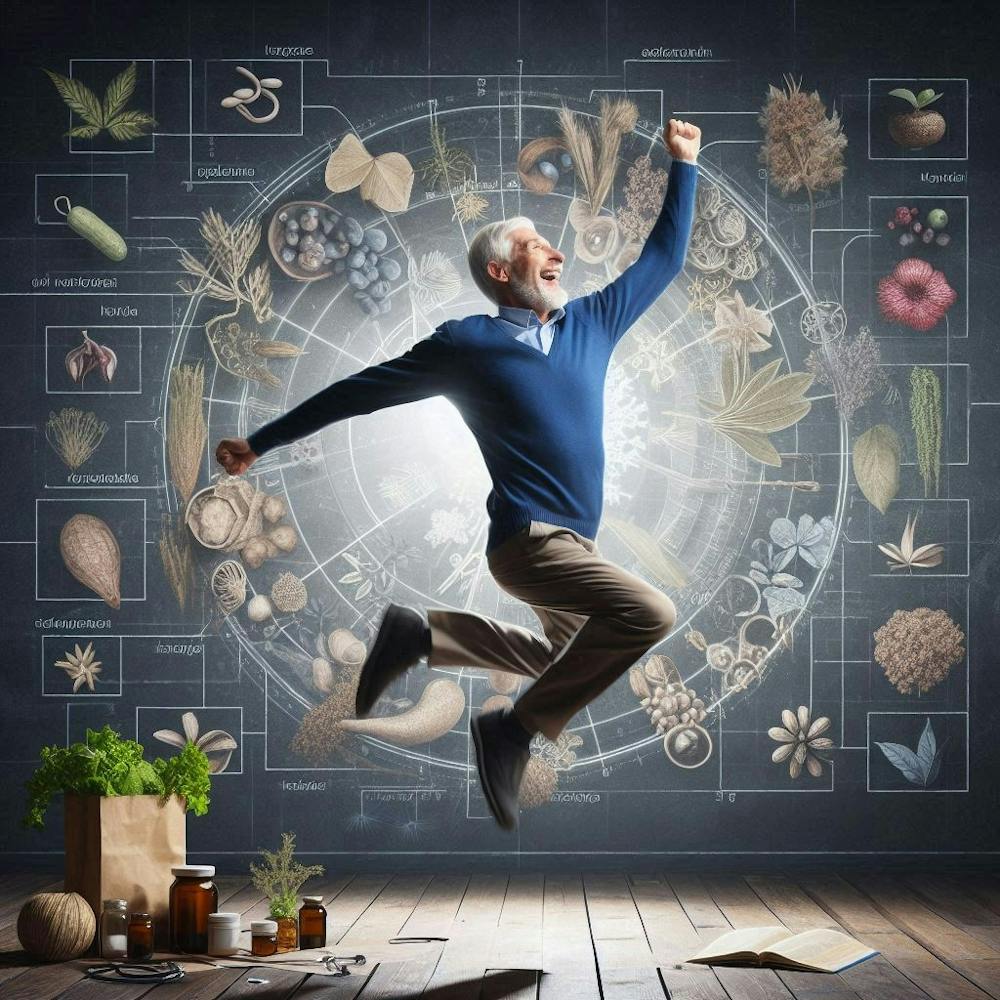 Homme Âgé Sautant Devant Un Diagramme Médical