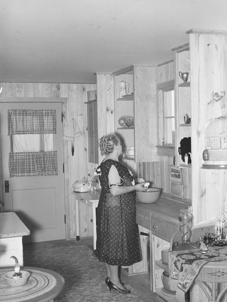 Southeast Missouri Farms, Wife Of Client In Kitchen Of New Home, La Forge Project, Missouri By Russell Lee