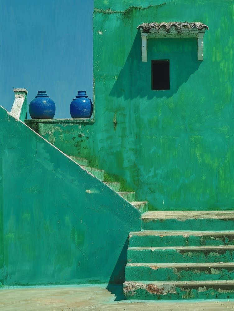 Green House With Blue Pots