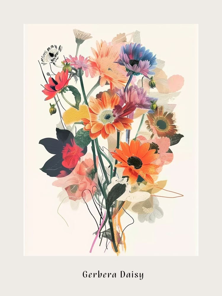 Gerbera 3 Affiche Bouquet de Fleurs en Collage
