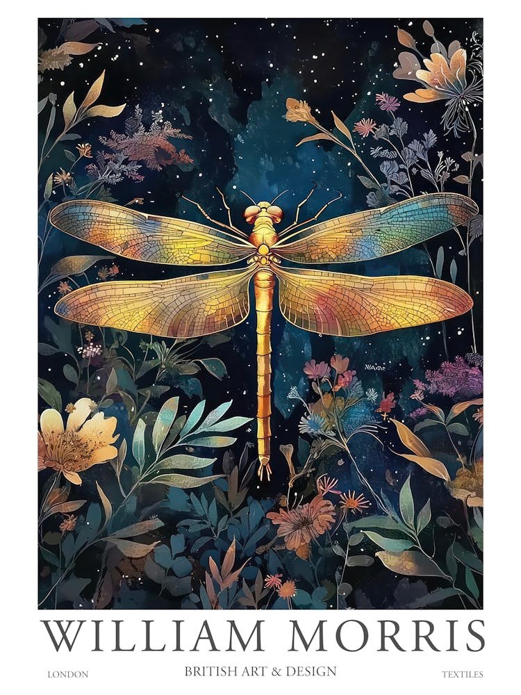 William Morris Art Dragonfly Night Morris Exhibition Print Botanical Poster Flowers Vintage
