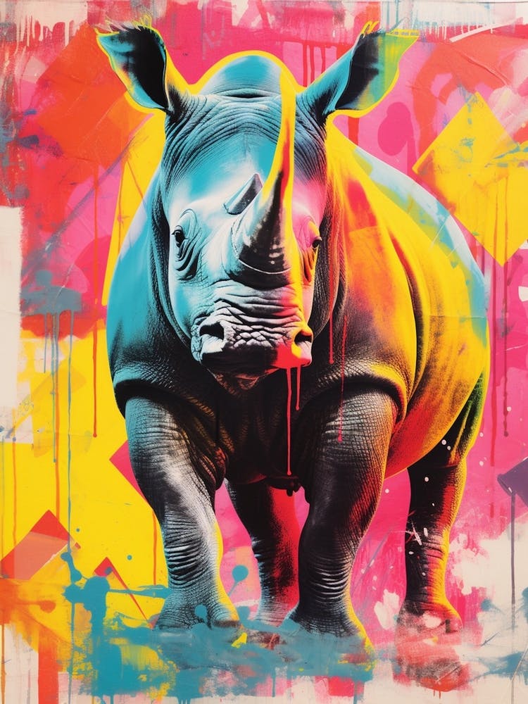 Rhino Colourful Screen Print Inspired 4