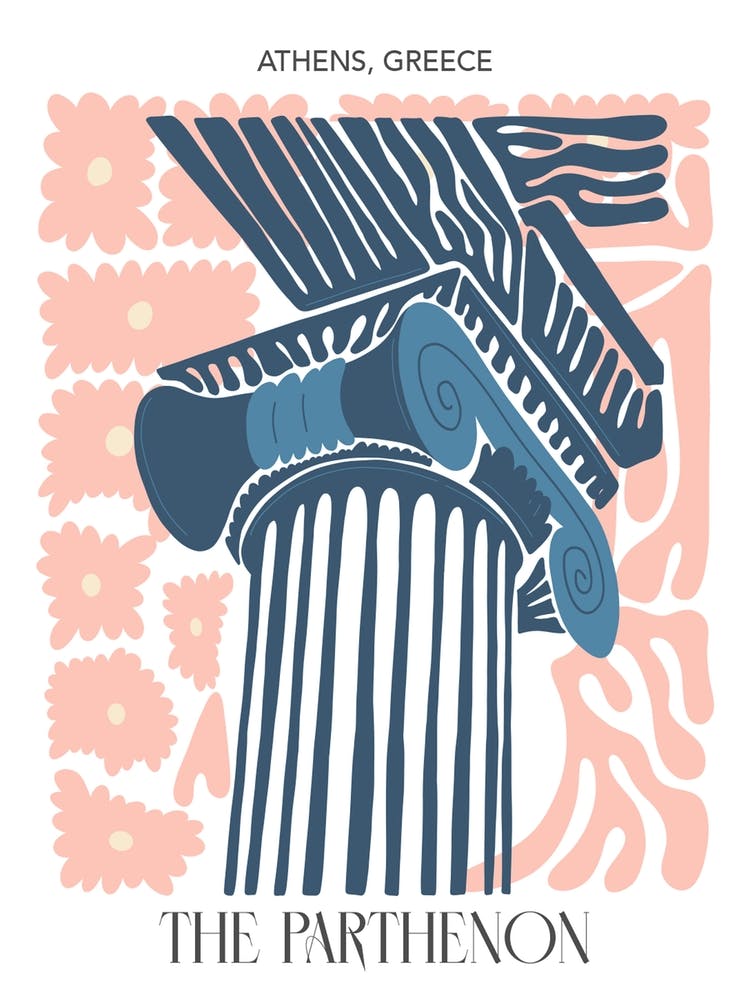 The Parthenon   Athens, Greece, Travel Poster In Cute Illustration