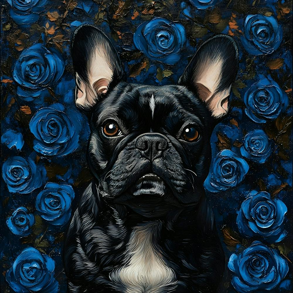 French Bulldog And Blue Roses 4