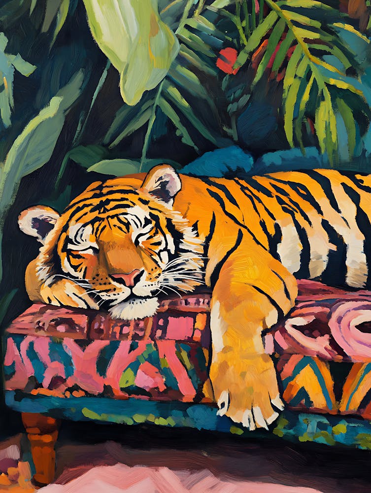 Oil Painting Tiger Sleeping 2