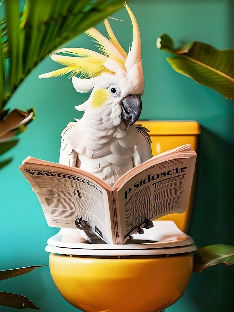 Cockatoo Reading On Toilet Print, Funny Bathroom Wall Decor Toilet Humor Toilet Wall Art Bathroom Wall Art Bathroom Decor Bathroom Prints