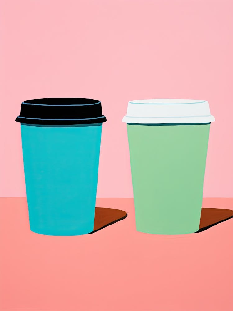 Two Colourful Take Away Coffee Cups
