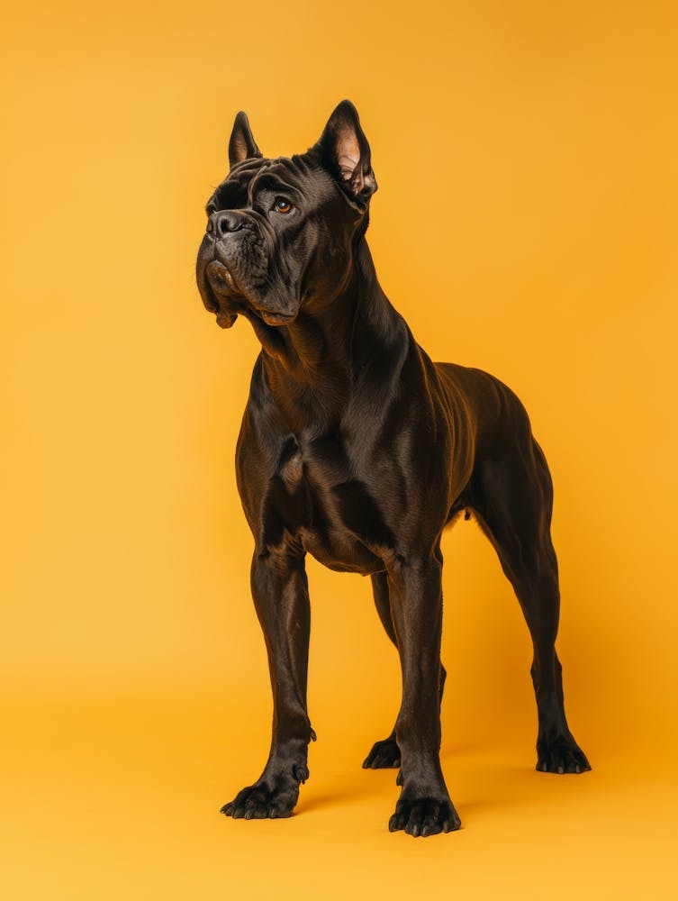 Black French Bulldog Standing On Yellow Background.Generated AI. Wall