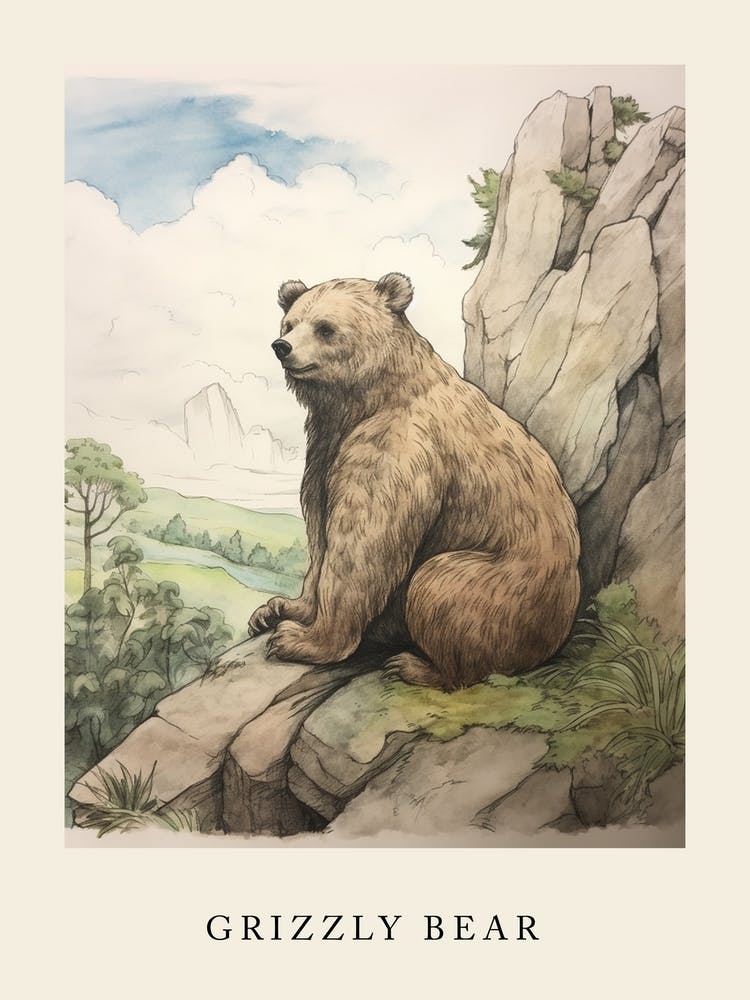 Beatrix Potter Inspired  Animal Watercolour Grizzly Bear 1