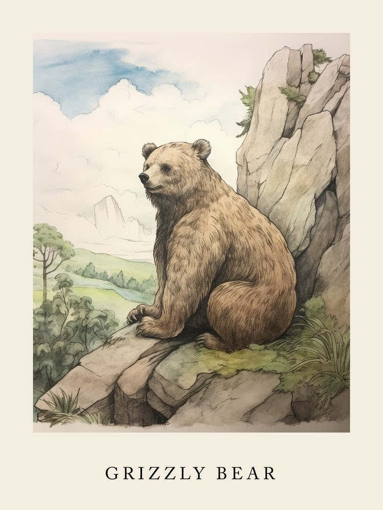 Beatrix Potter Inspired  Animal Watercolour Grizzly Bear 1