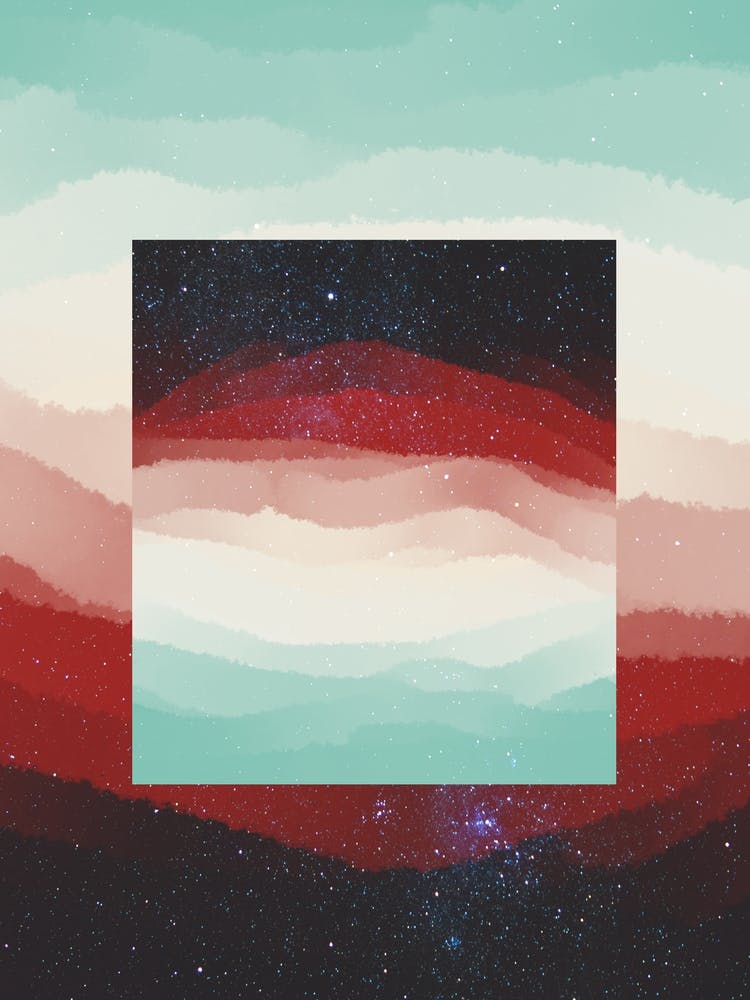 Minimal art abstract watercolor painting of the sky and red hills