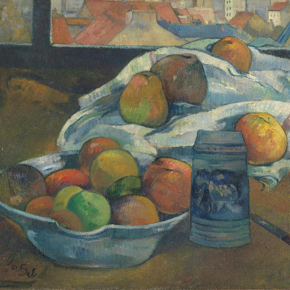 Bowl Of Fruit And Tankard Before A Window, Paul Gauguin