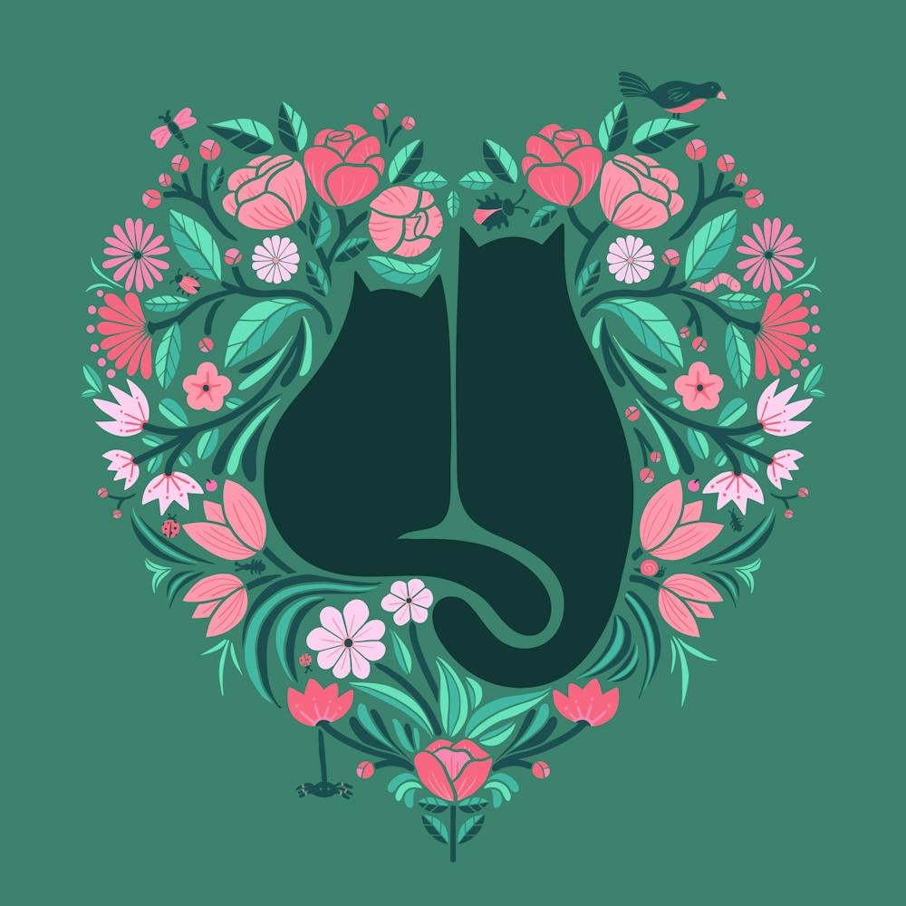 J'aime les Chats et les Plantes sur Fond Vert