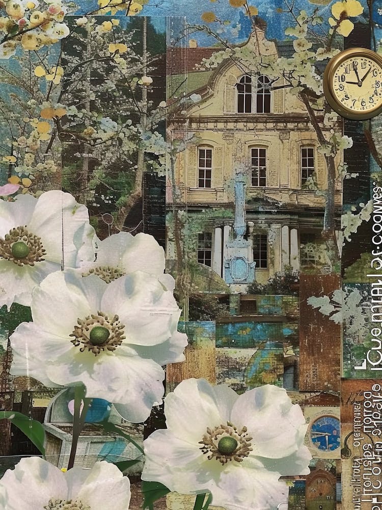 White Flowers Scrapbook Collage Cottage 2