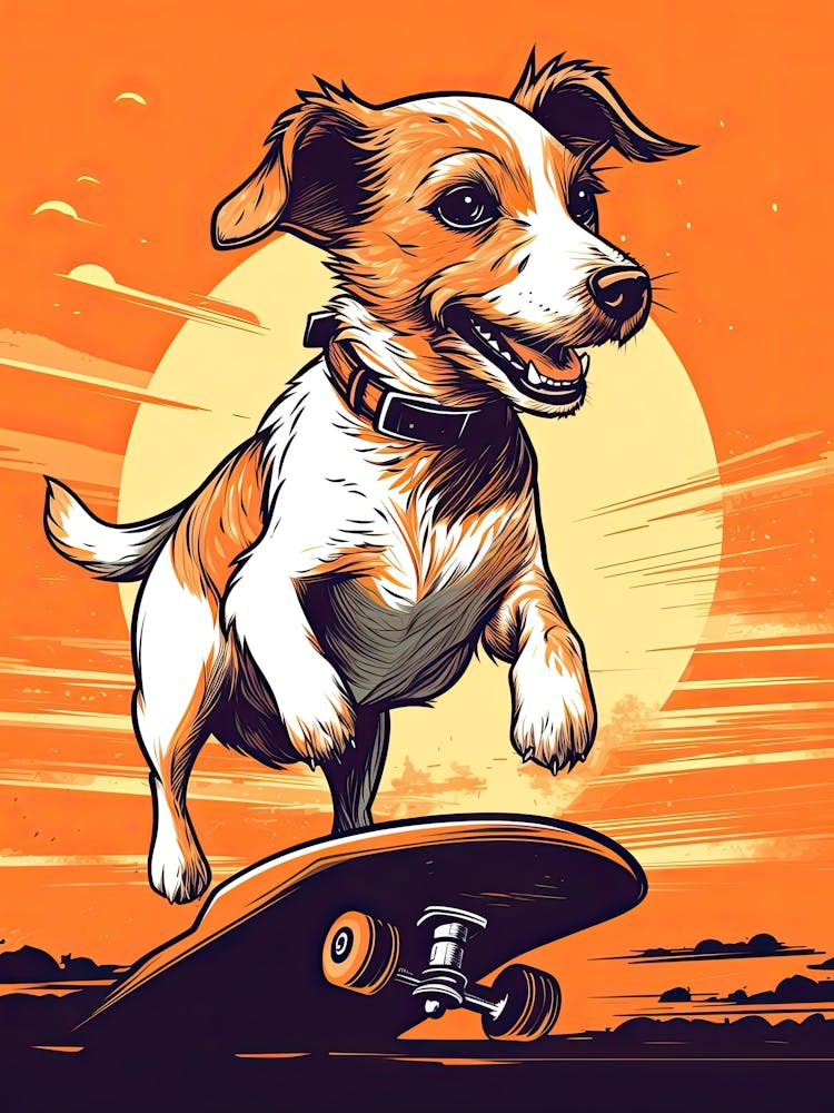 Jack Russell Terrier Dog Skateboarding Illustration 4