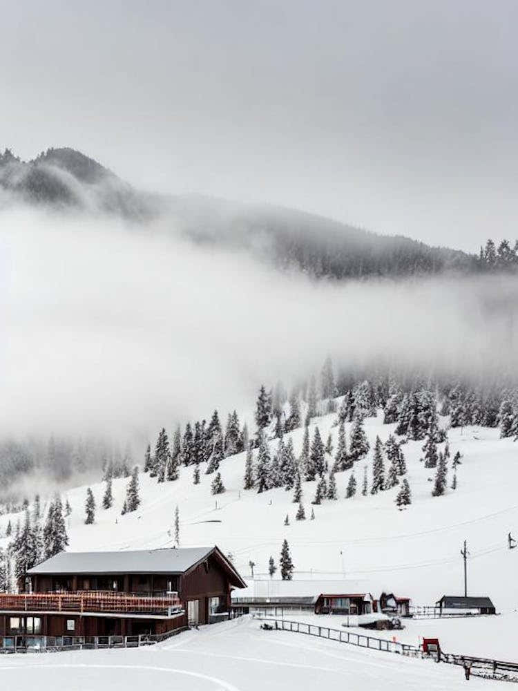 Termas De Chillán, Chile Black And White Skiing Poster