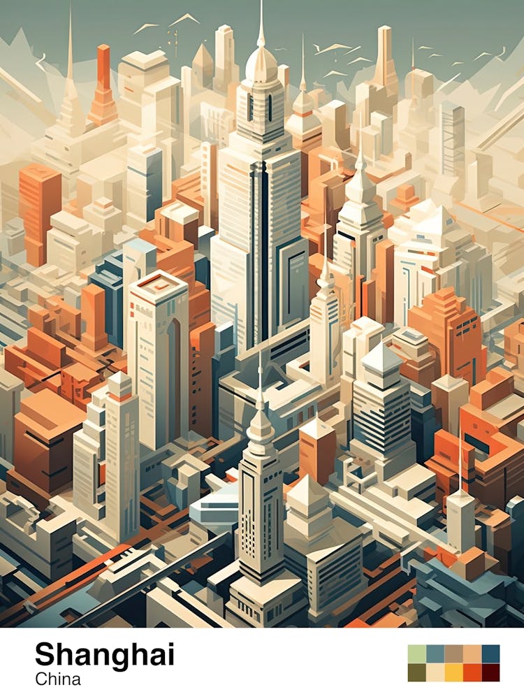 Shanghai, China, Geometric Illustration 3 Poster