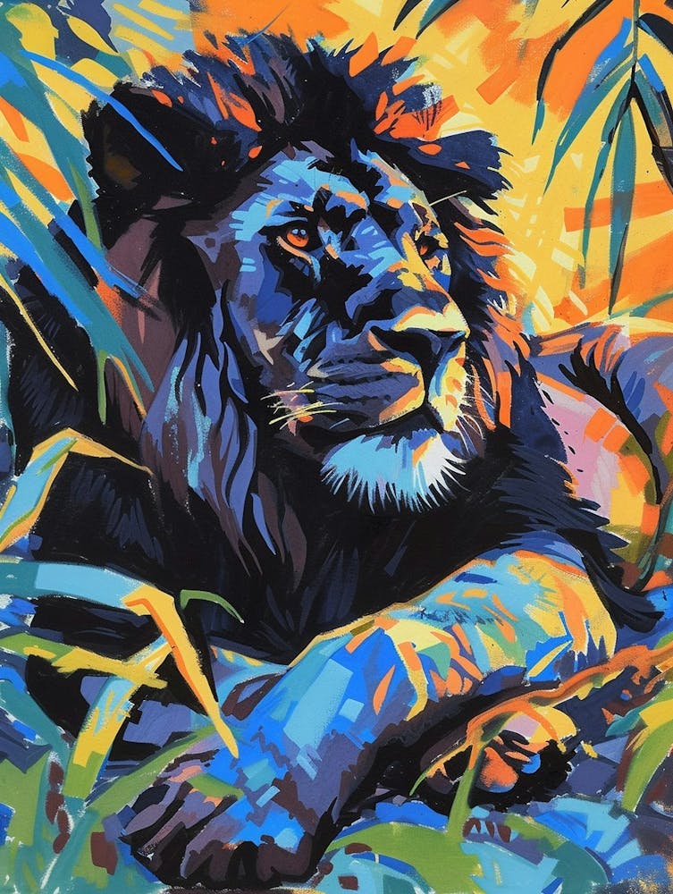 Black Lion Resting In The Sun Fauvist Painting 2