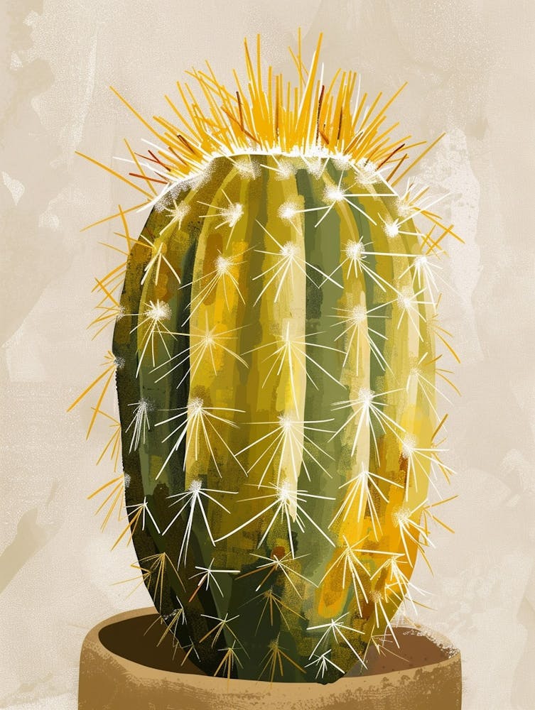 Golden Barrel Cactus Minimalist Abstract 3