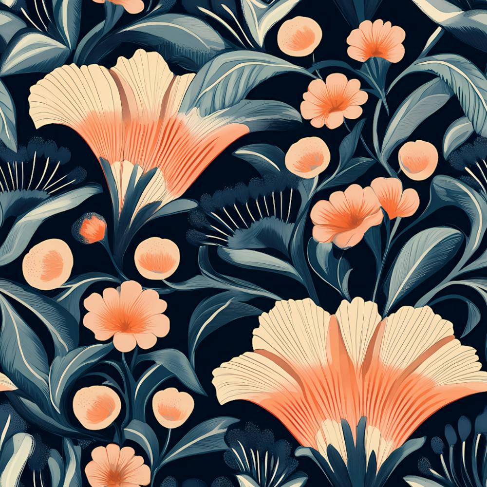Art Deco Floral Blue & Salmon