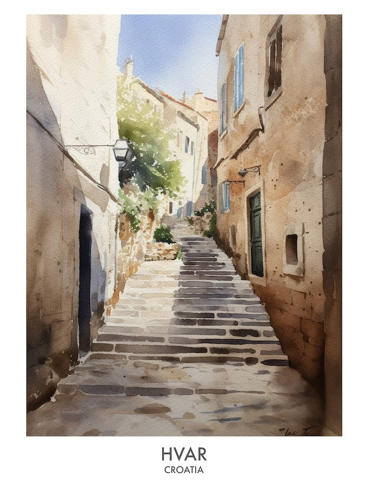 Hvar 3 Watercolour Travel Poster