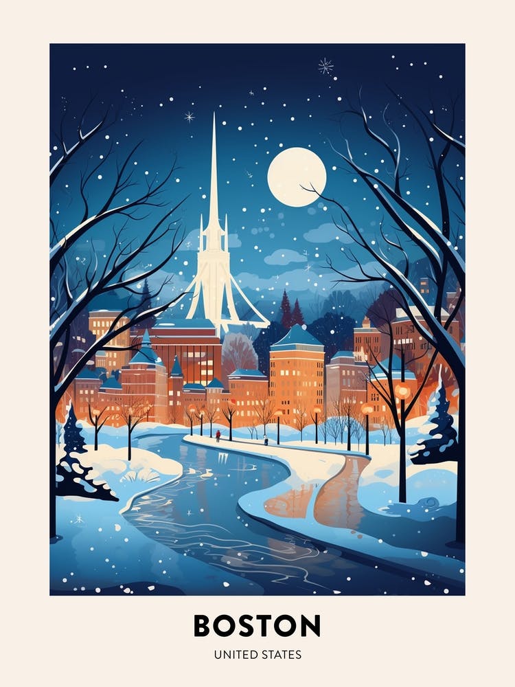 Winter Night  Travel Poster Boston Usa 3
