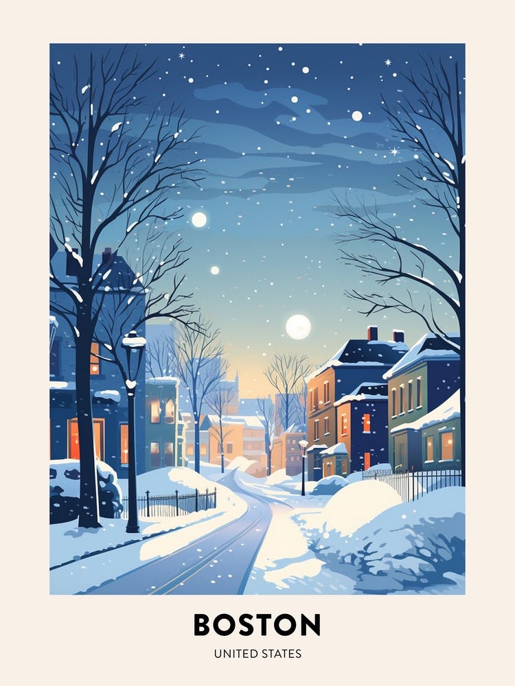 Winter Night  Travel Poster Boston Usa 2
