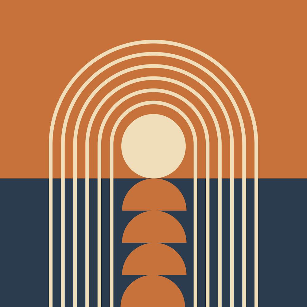 Sunrise Sunset Midcentury Modern Geometric Abstract 1 In Classy Vibes Navy Blue Brown Beige 02