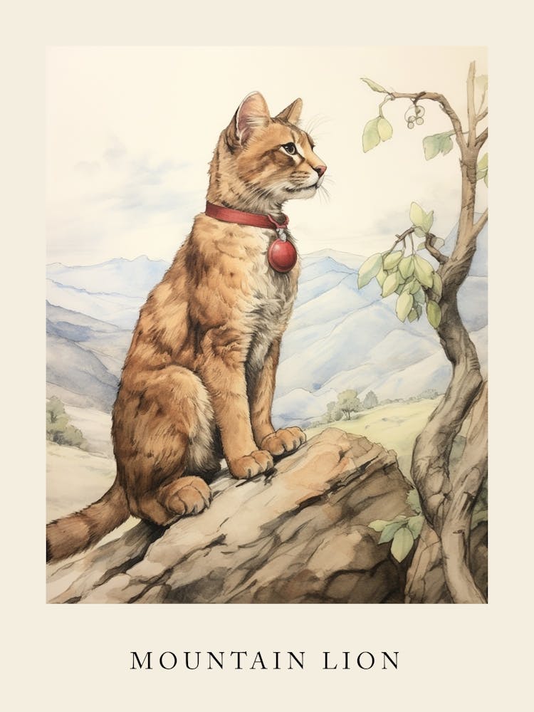Beatrix Potter Inspired  Animal Watercolour Mountain Lion 1