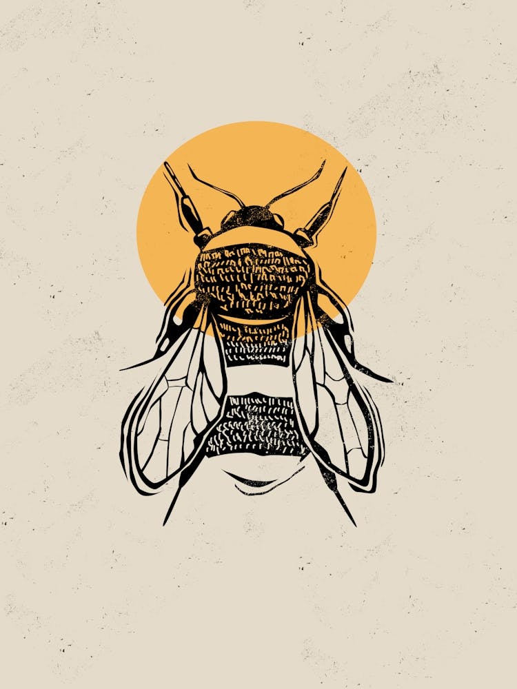 Bee Linocut Style