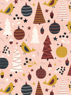 Modern Folk Art Christmas Forest Pink, Yellow, Maroon Red, Black, White
