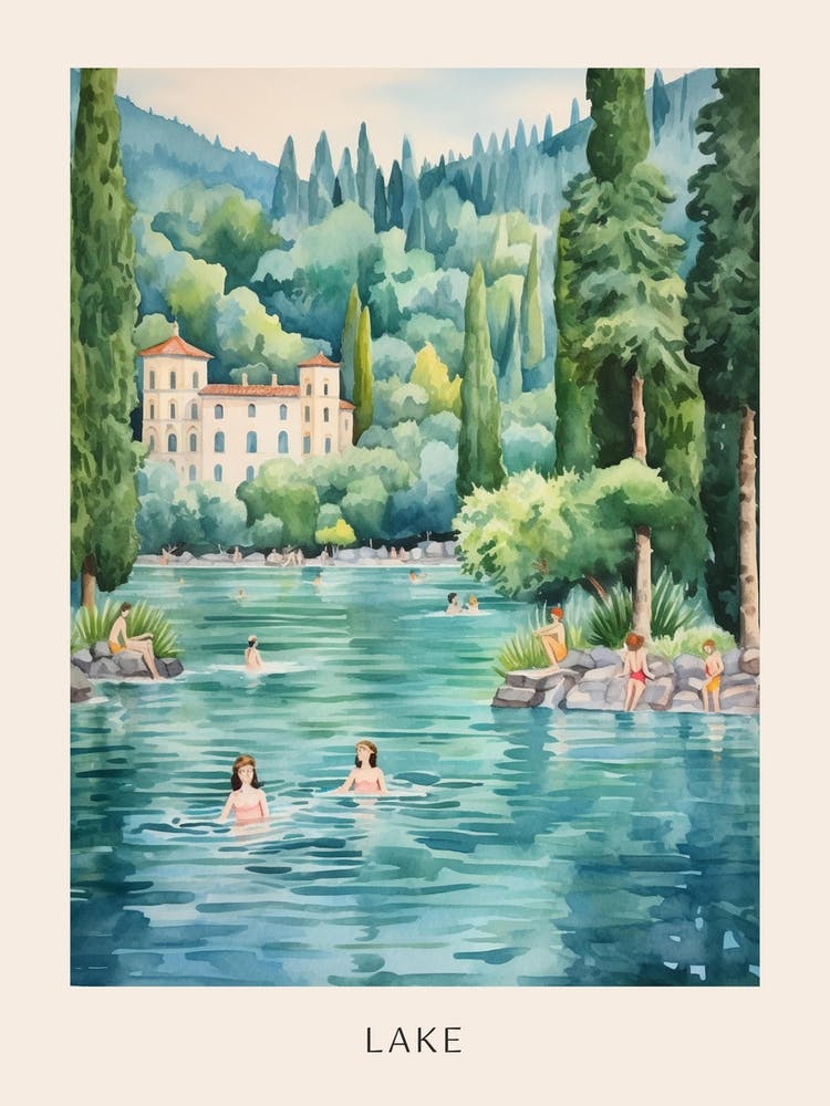 Swimming In Lake Como Italy 2 Watercolour Poster