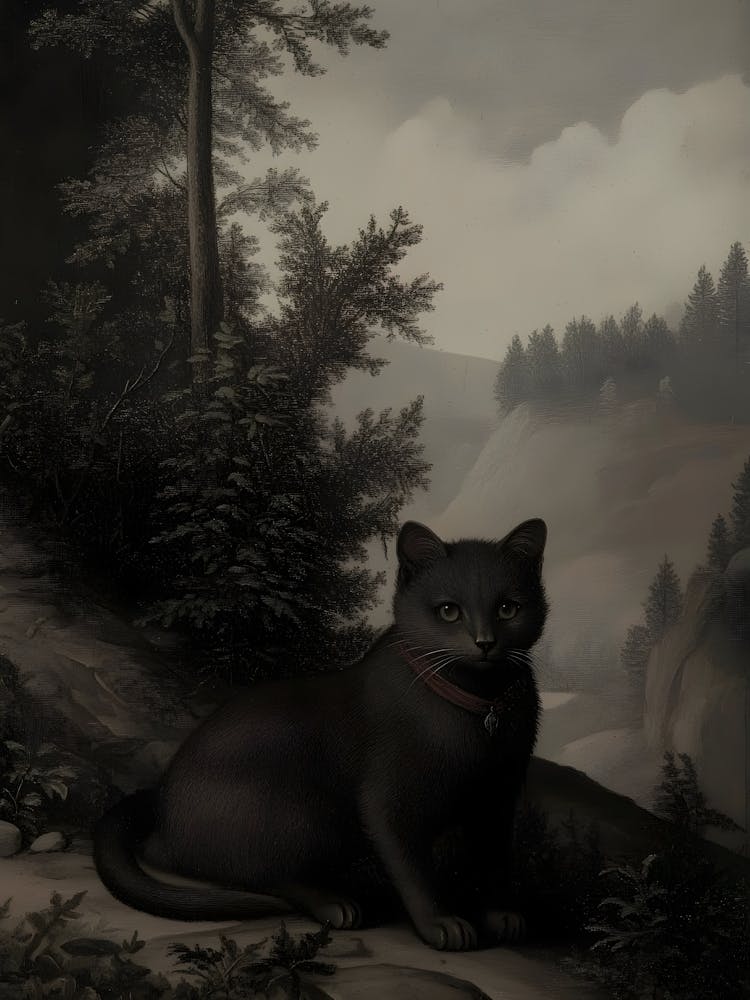 Dark Gothic Black Cat In The Forest