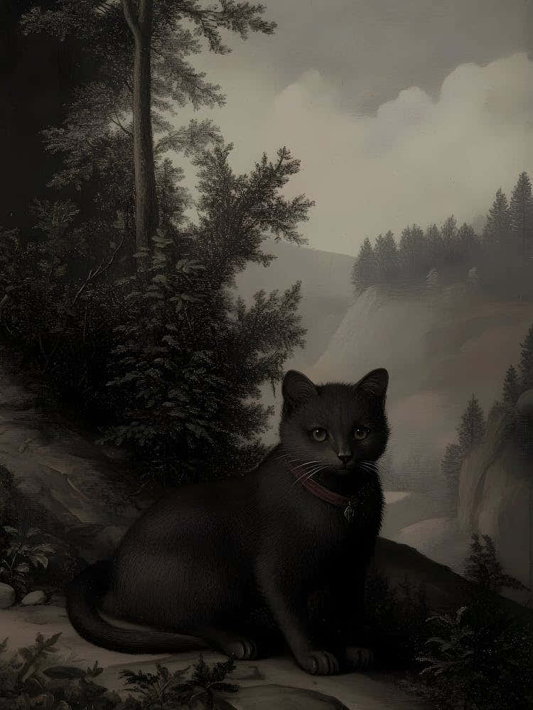 Dark Gothic Black Cat In The Forest