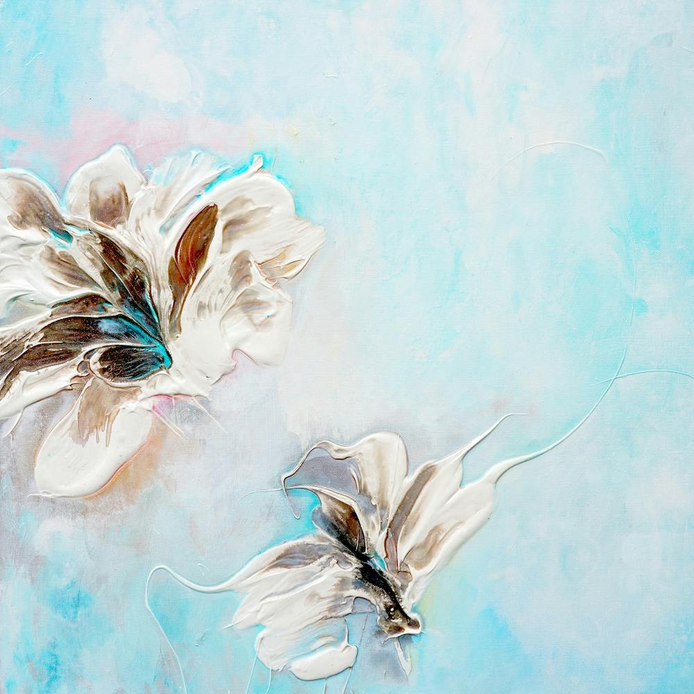 Aqua Teal Flower Painting 1 Square