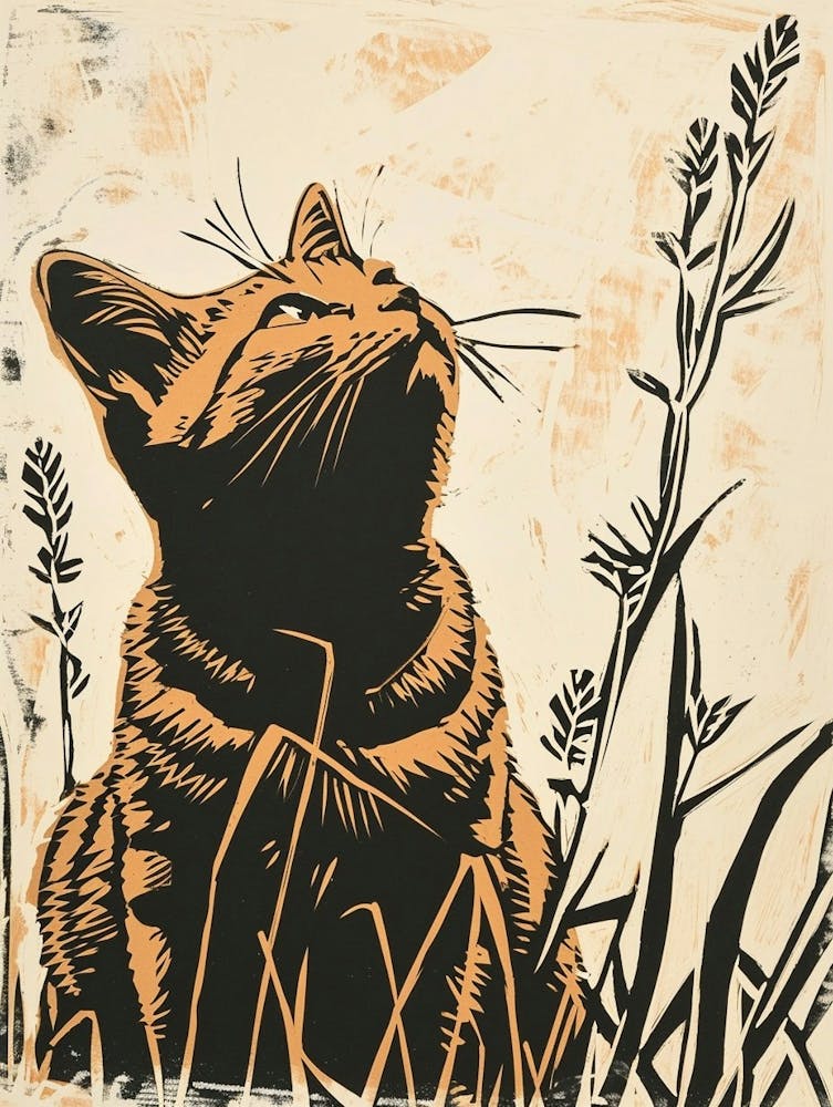 Exotic Shorthair Linocut Blockprint 4