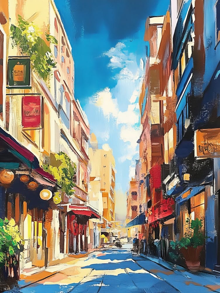 Colorful Painting Of City Street On Sunny Day 1