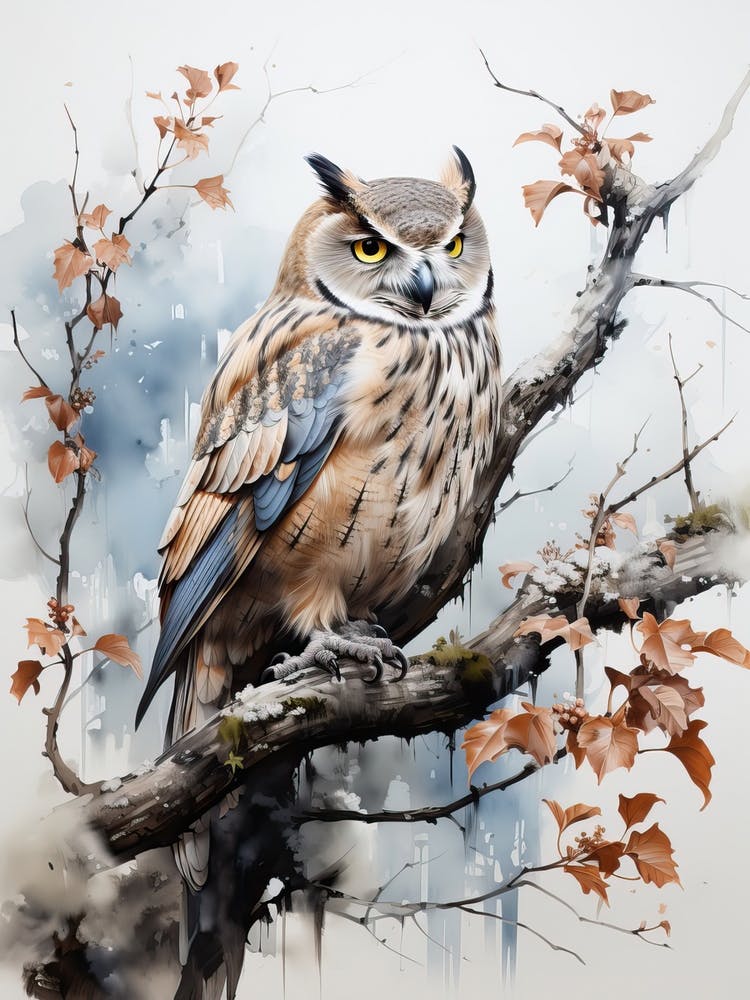 Owl, Japanese Brush Painting, Ukiyo E, Minimal 1