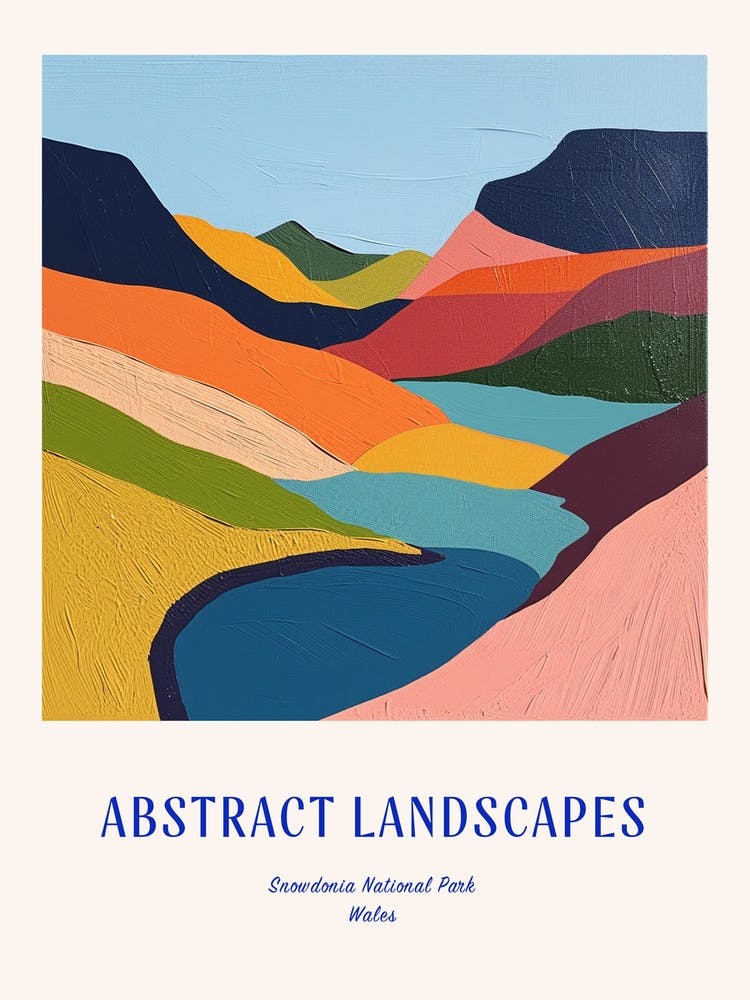 Colourful Abstract Snowdonia National Park Wales 5 Poster Blue