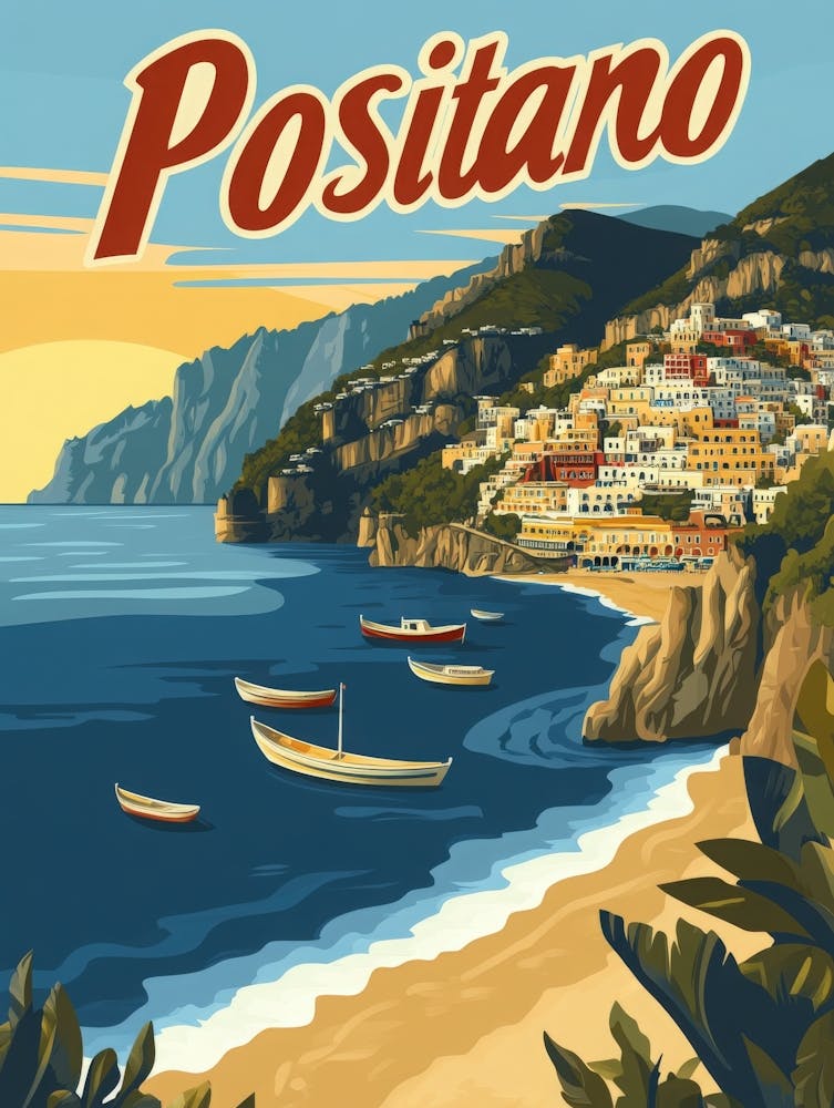 Aihrgdesign A Retro Travel Poster For Positano Featuring A Vi 33ede9c3 02bf 4b76 8a4b 990dbbca5cb3 2