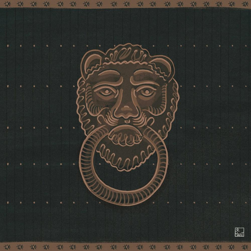 Lion Head On Door Knob Square