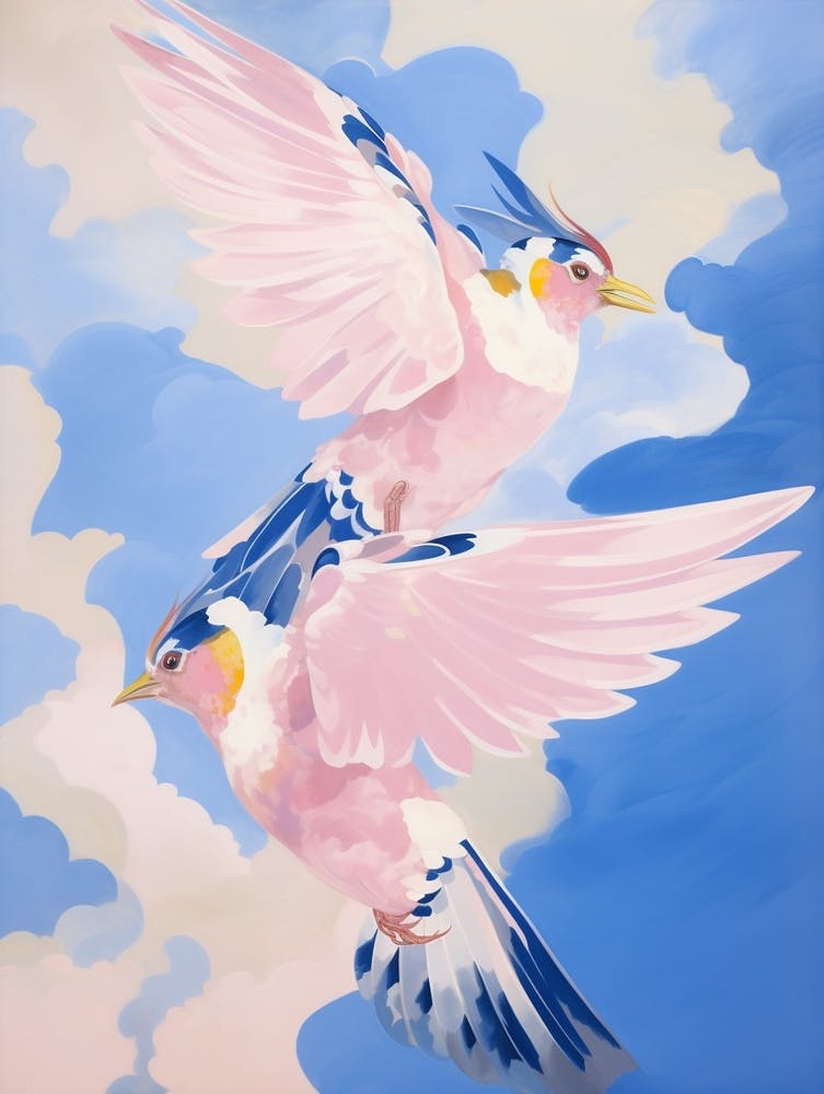 Pink Ethereal Bird Painting Blue Jay 2