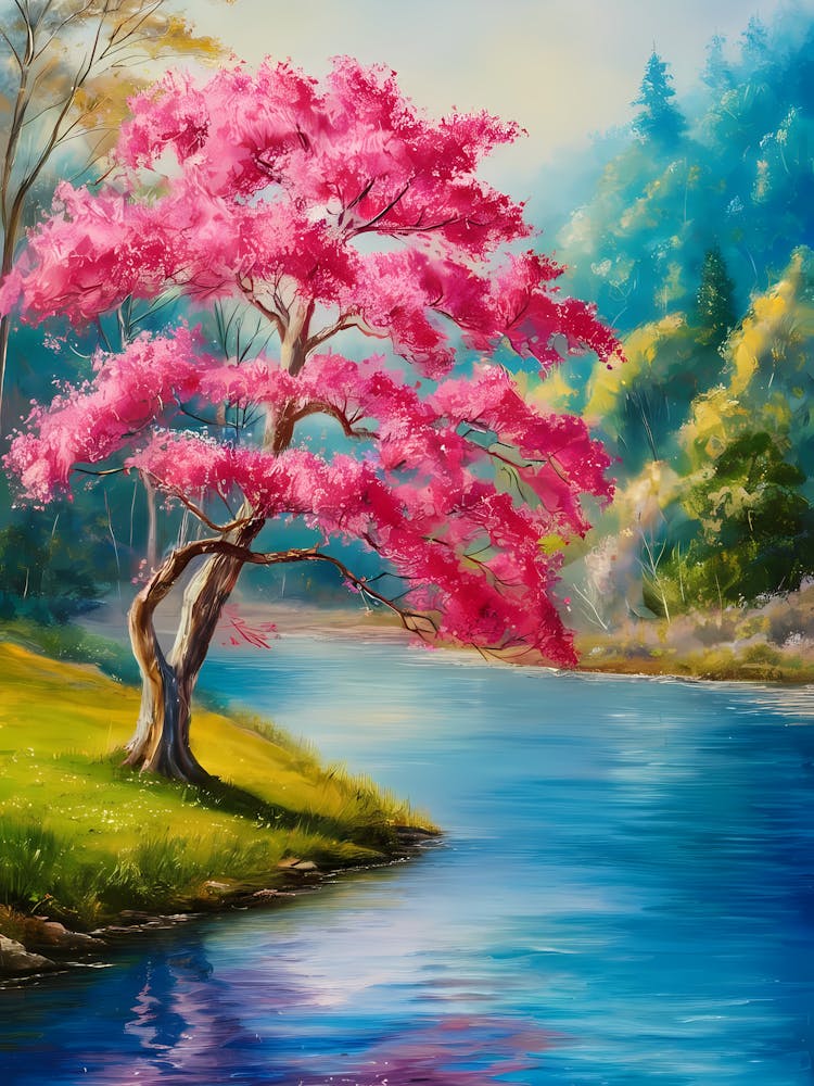 Pink Tree By The River