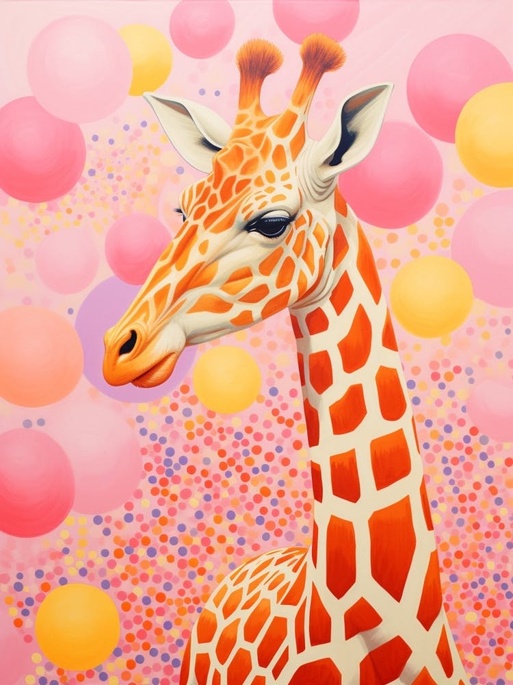 Dotwork Giraffe Portrait Pink
