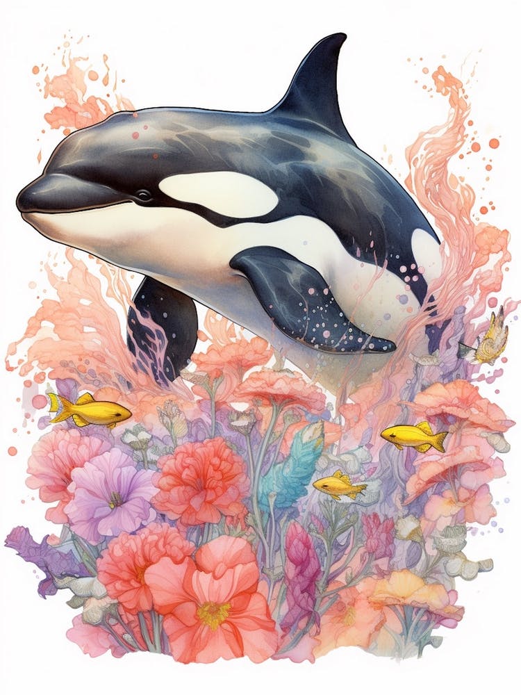 Orca Whale And Flowers 2