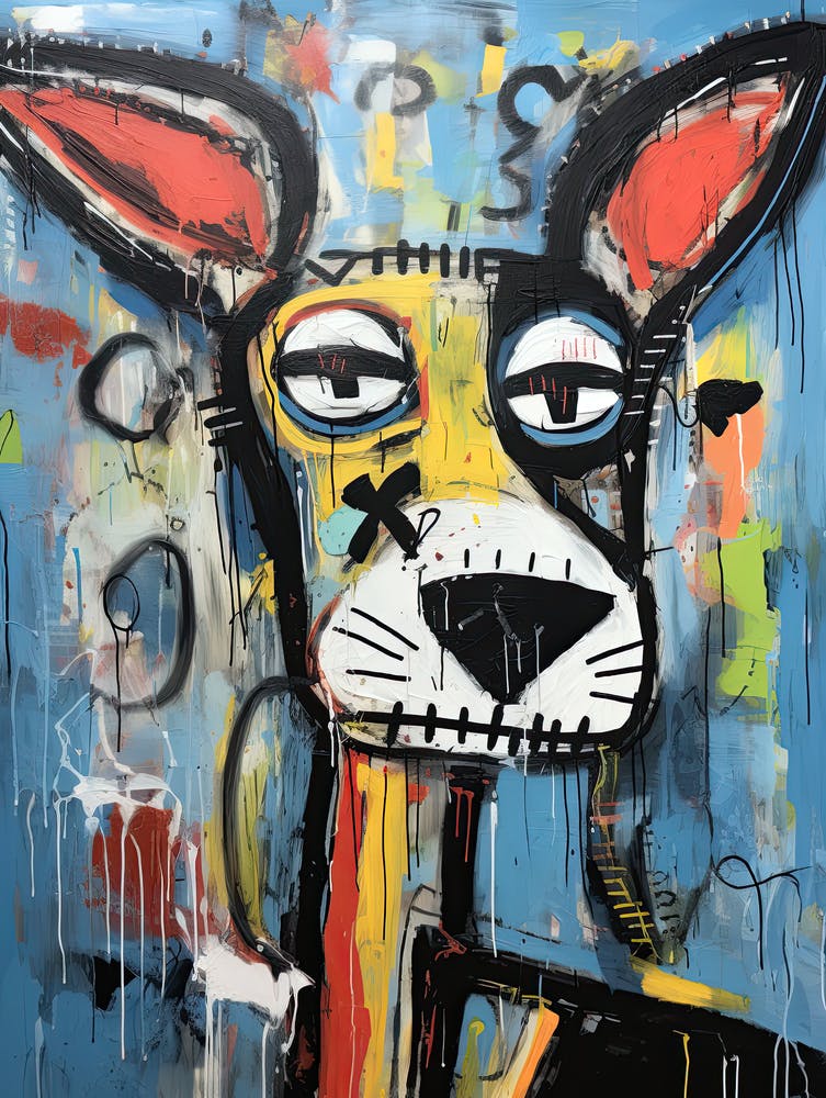 Urban Dog Serenade: Basquiat-Styled Street Art